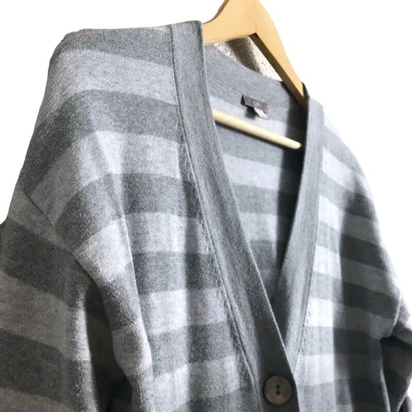 J Jill Small Cotton Oversized Gray Ombre Striped Button Front Cardigan Layering - Picture 3 of 6